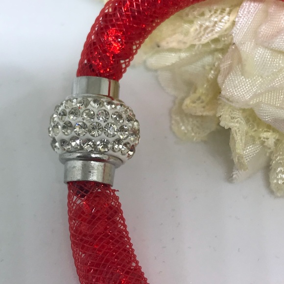7" Red Crystal Mesh Bracelet [JW-25] - Picture 6 of 6